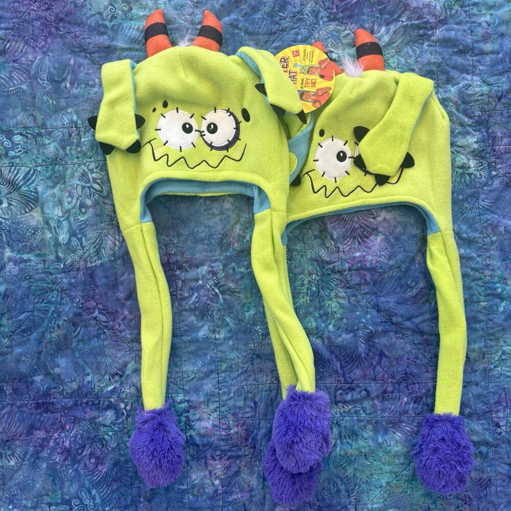 Set Of 2 NWT Pump It Up Monster Hat Paw Action Lime Blue/Green Unisex